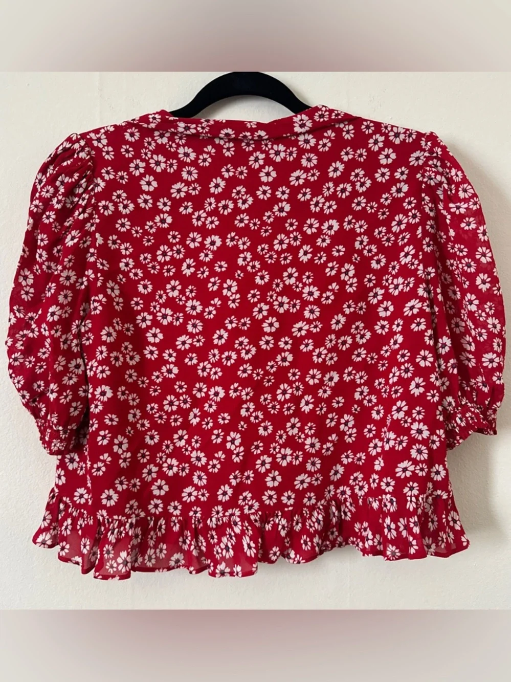 Reformation Sloan Top Red Floral Tie-Front Blouse